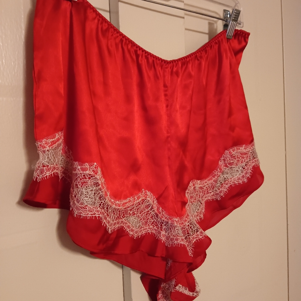 Victoria's Secret Satin Cami And Short Sleep Set Womens XL Red Lace Ruffle - Picture 11 of 15